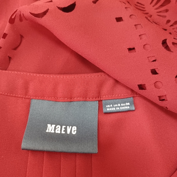 Anthropologie Maeve Blouse Laser Cut Detail Maroon Popover Womens size 4 - Picture 5 of 14